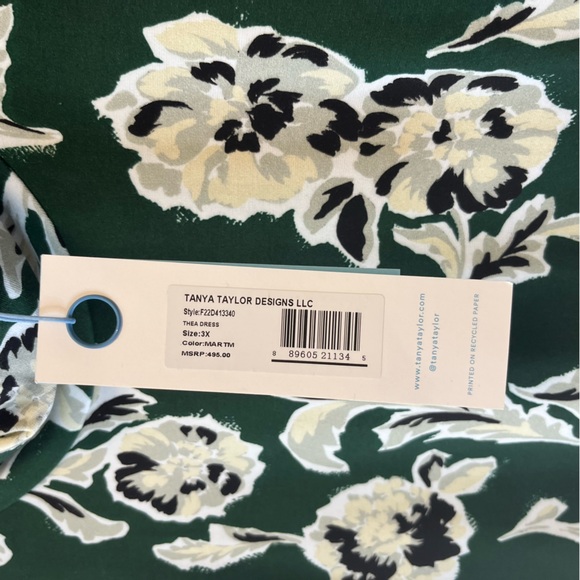 Tanya Taylor Dress Green Cream & Black Floral Thea Dress in Martini Multi 3X NWT - Picture 13 of 16